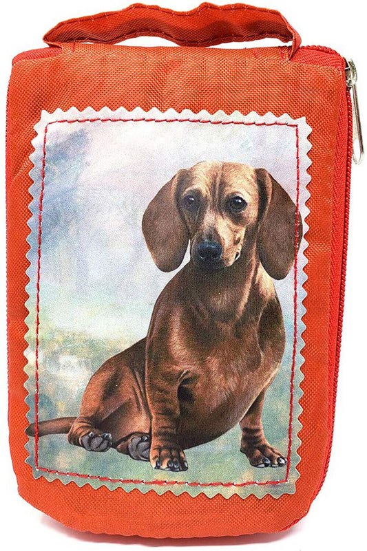 Red Dachshund Foldable Tote Bag - Durable Waterproof - Zippered Market Tote