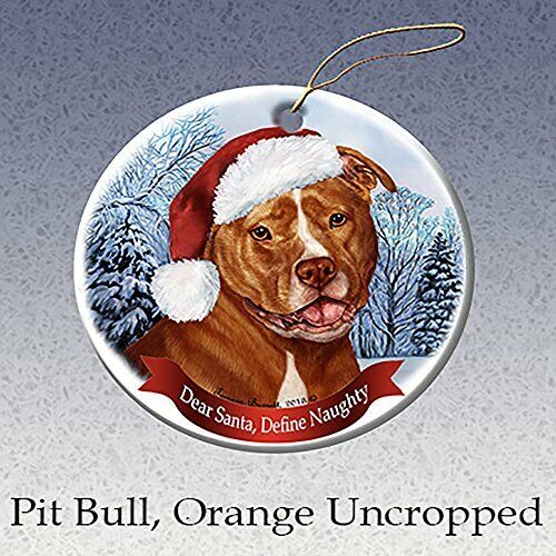 Holiday Pet Gifts Orange & White Pit Bull (Uncropped) Dog Porcelain Ornament