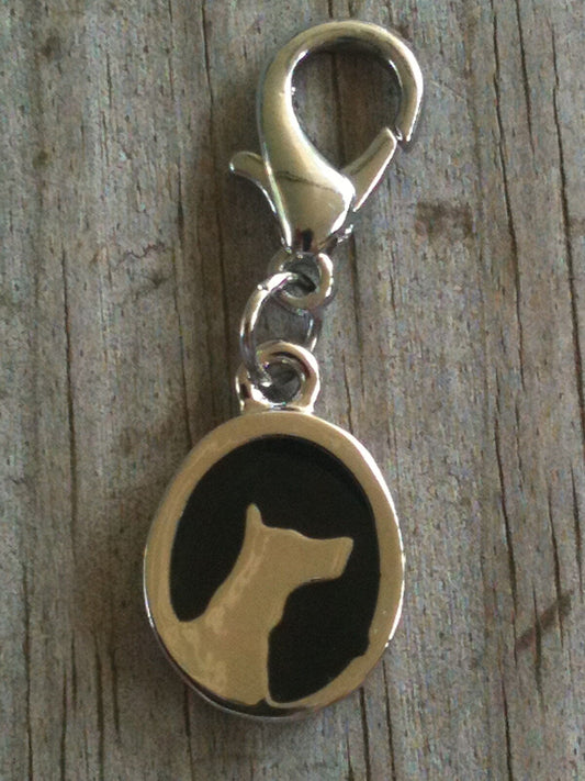 Silver Oval Dog Outline Enameled Earrings