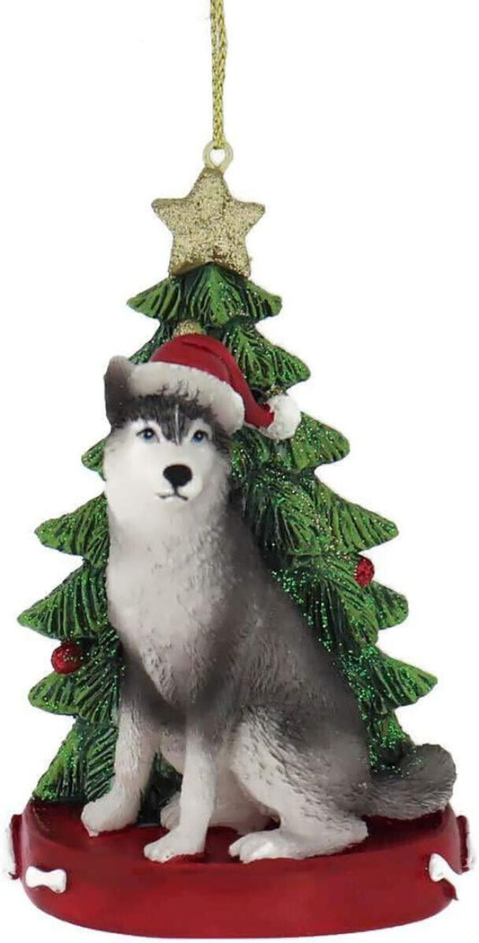 Kurt Adler Husky Dog With Santa Hat Christmas Tree Ornament, 4.25 "