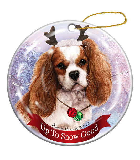 Holiday Blenheim Cavalier King Charles Reindeer Dog Porcelain Christmas Ornament