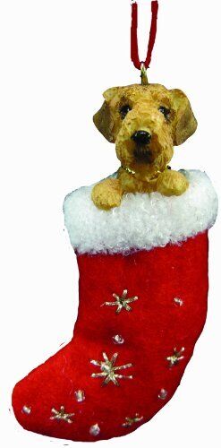 Airedale Terrier Stocking Ornament w "Santa's Little Pals" Hand Painted