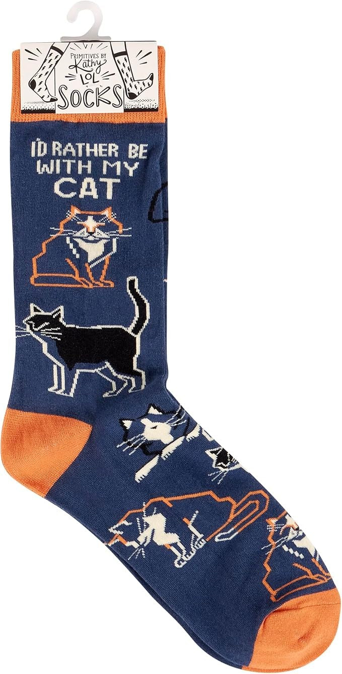 Primitives by Kathy - I'd Rather Be With My Cat Unisex Socks, One Size
