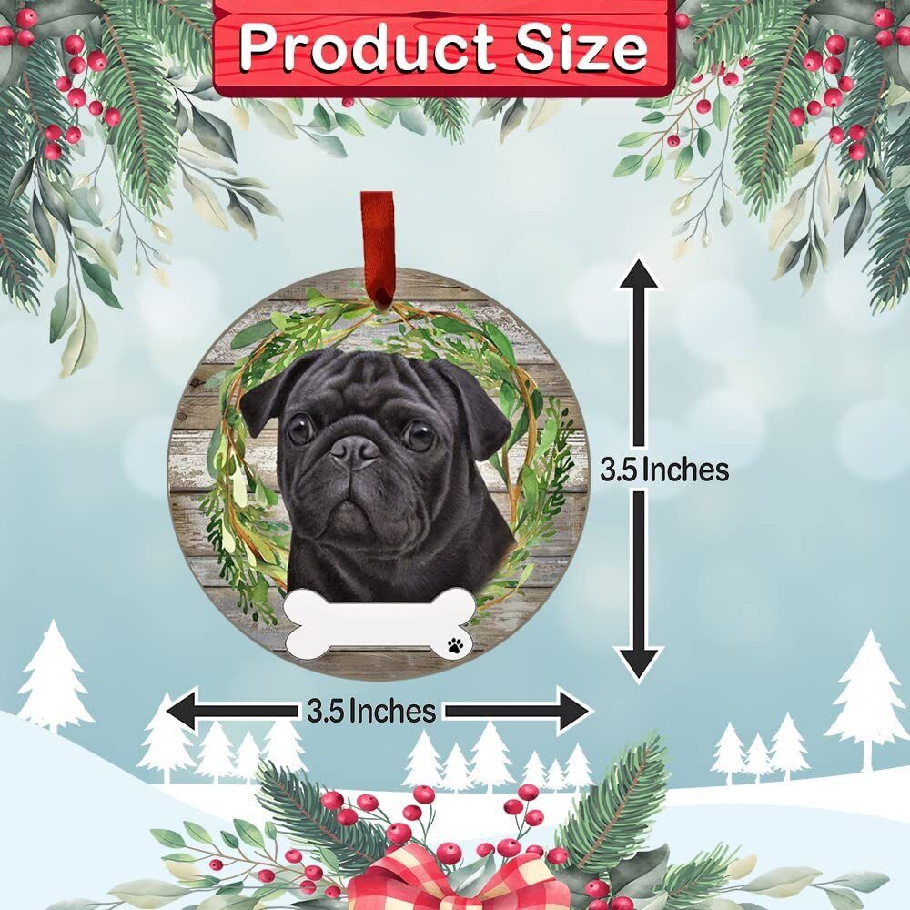 Black Pug Ornament - E&S Pets, DIY Personalizable, Ceramic Round Ornament