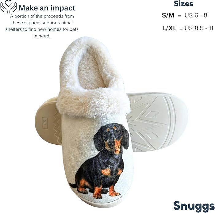 E&S Pets Black Dachshund Snugg Slippers for Pet Lovers - Fuzzy Memory Foam, S/M