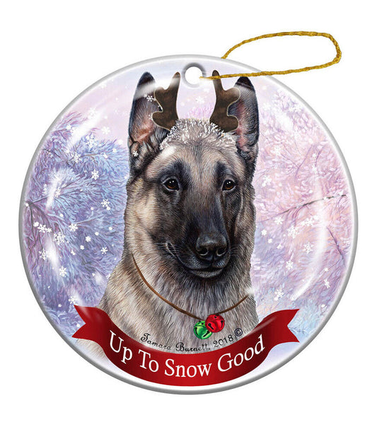 Holiday Pet Belgian Malinois Grey Reindeer Dog Porcelain Christmas Ornament