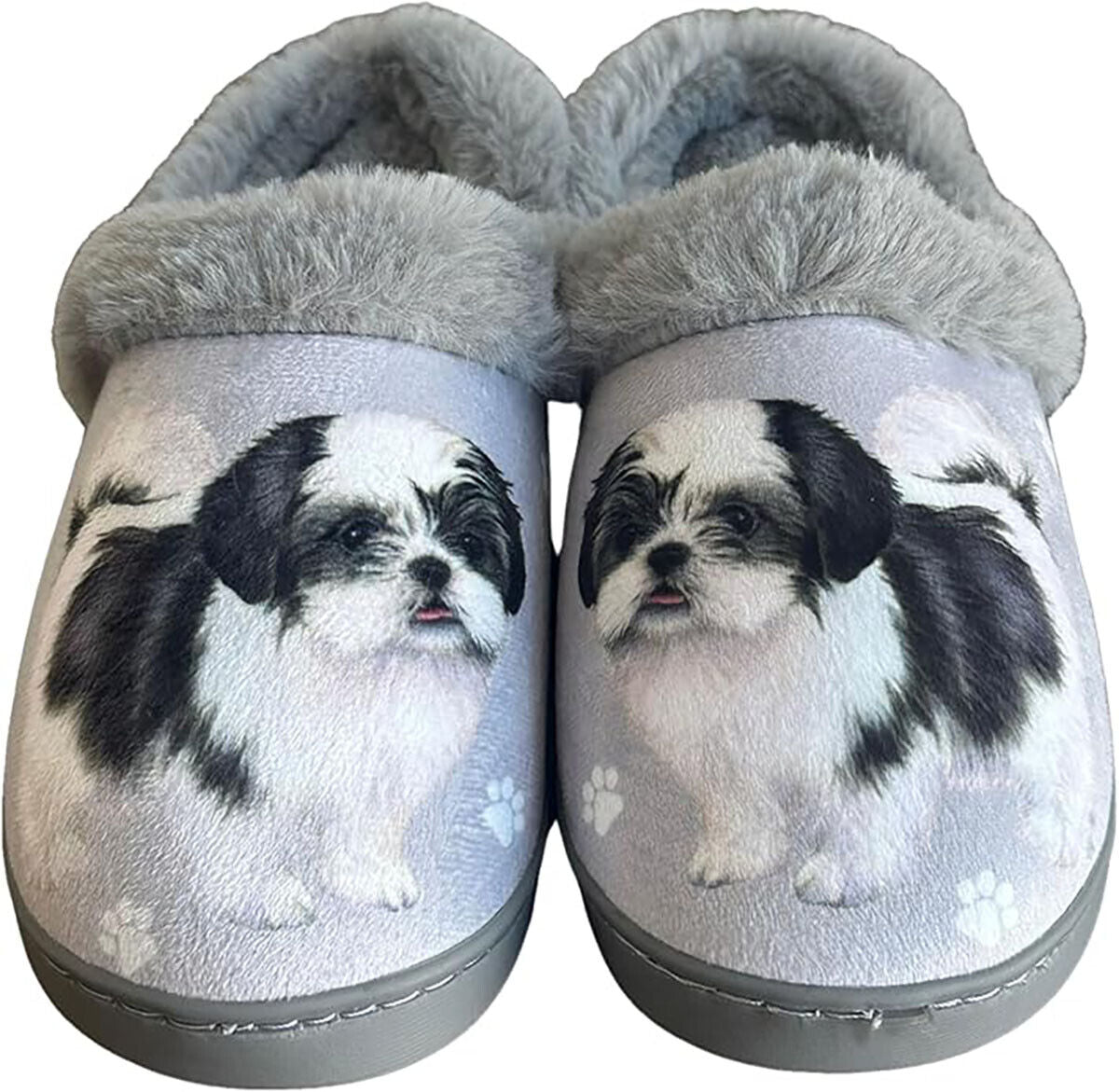 E&S Pets Black Shih Tzu Snugg Slippers for Pet Lovers - Fuzzy Memory Foam, L/XL