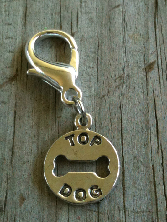 Lobster Claw Silver Plated Lead Free Pewter "Top Dog" Cutout Charm / Zipper Pull