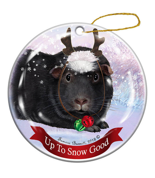 Holiday Pet Gifts Guinea Pig Crested Black/White Porcelain Christmas Ornament