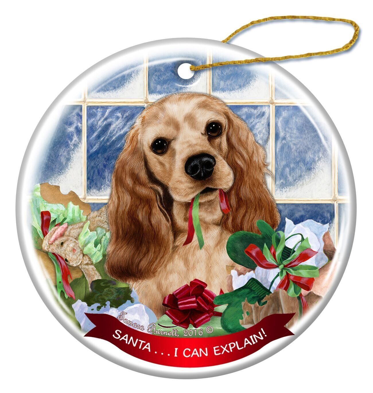 Buff Cocker Spaniel Dog Porcelain Ornament Pet Gift Santa I Can Explain!