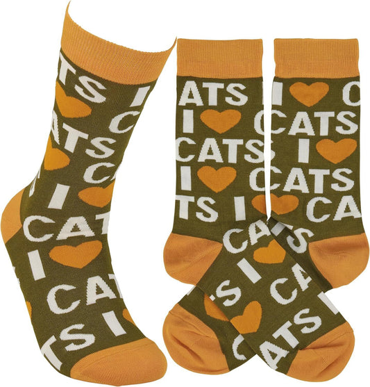 Primitives by Kathy -  I Love Cats Socks, One Size, Unisex