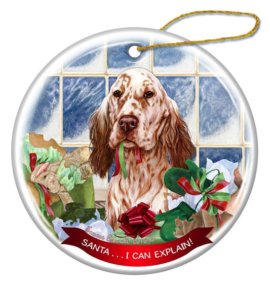 Orange Belton English Setter Dog Porcelain Ornament 'Santa.. I Can Explain!