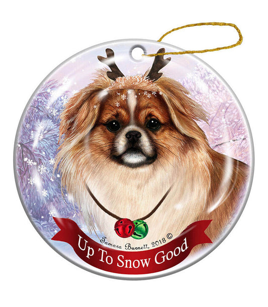 Holiday Pet Gifts Tibetan Spaniel Fawn/White Dog Porcelain Christmas Ornament