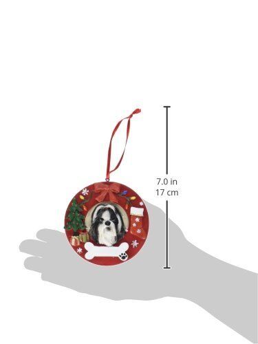 E&S Pets Black and White Shih Tzu Christmas Ornament Wreath Shaped Easily