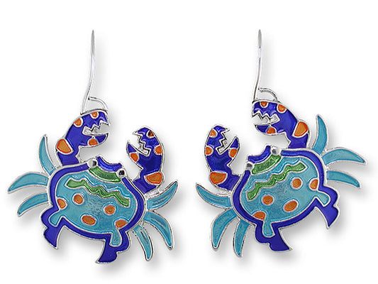 Judith Geiger Silver Plated Calypso Crab Enamel Dangle Earrings