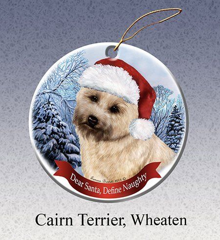 Cairn Terrier Dog Santa Hat Christmas Ornament Porcelain