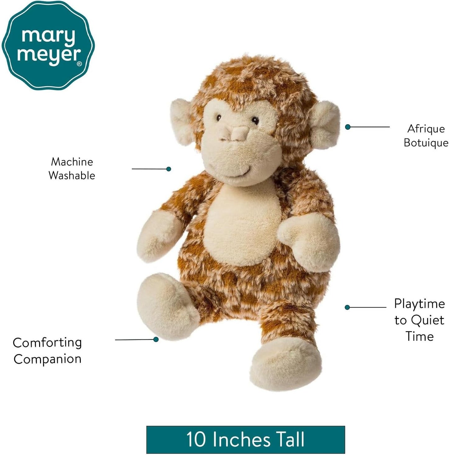 Mary Meyer Stuffed Animal Huggable Plush Soft Toy, 10-Inches, Afrique Monkey