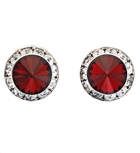 Finishing Touch Large Crystal Stone Show Earrings - Siam Red - Silver Finish