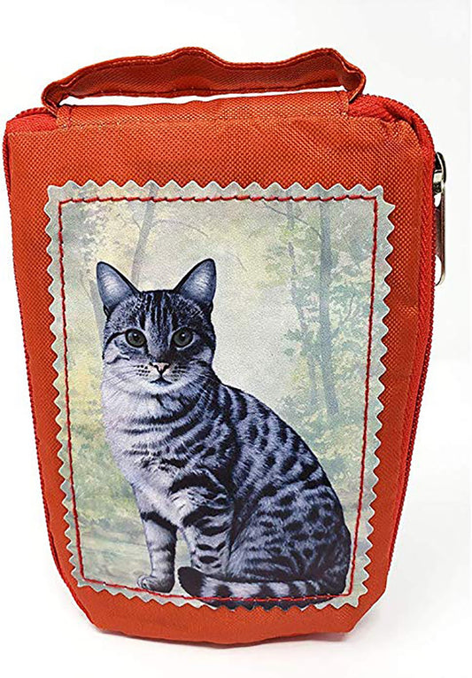 Gray Tabby Cat Foldable Tote Bag - Durable, Waterproof - Zipper Market Tote