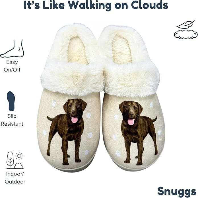 E&S Pets Chocolate Lab Snugg Slippers for Pet Lovers - Fuzzy Memory Foam, S/M