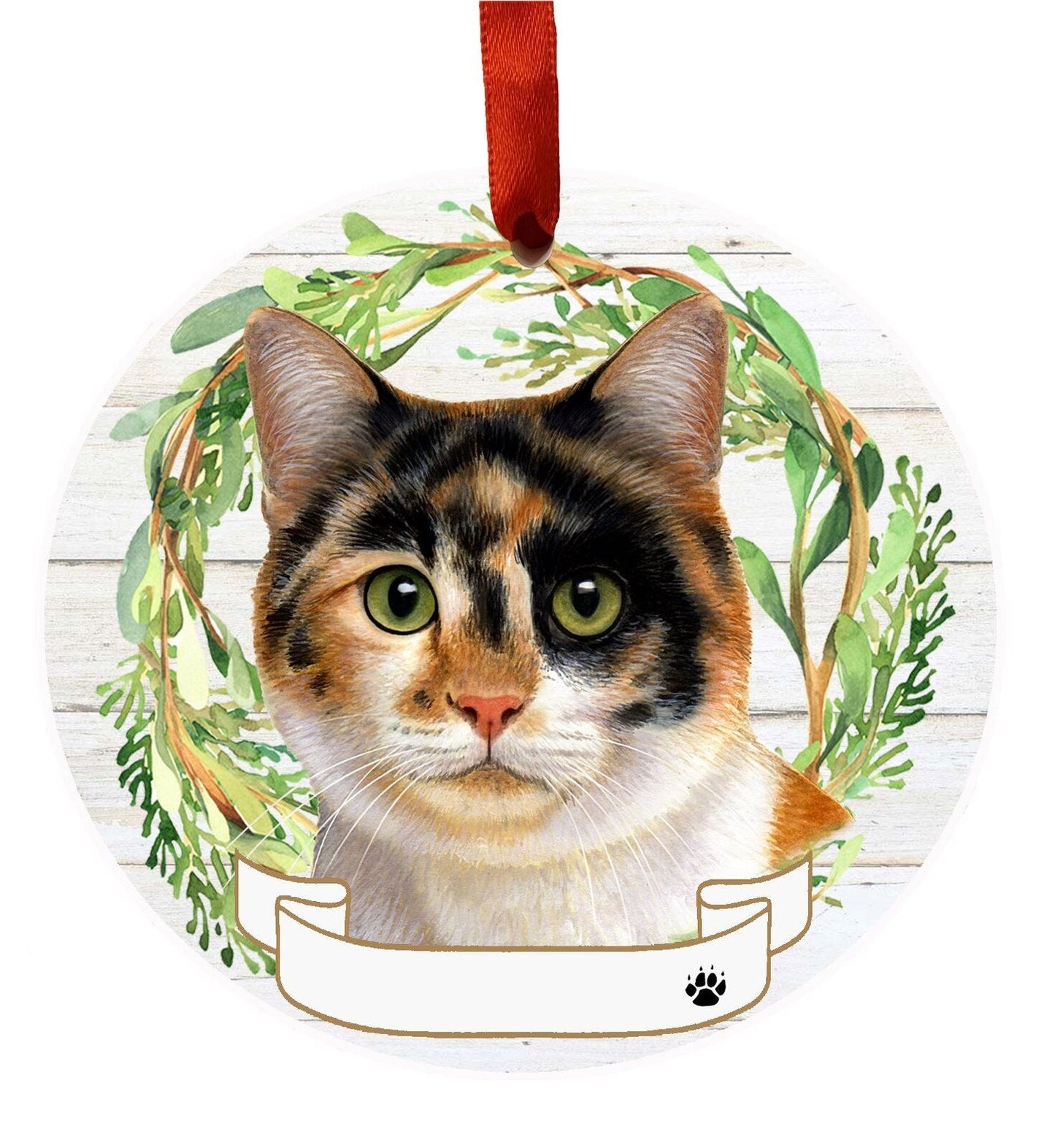 Calico Cat Ornament - E&S Pets - DIY Personalizable, Ceramic Round Ornament