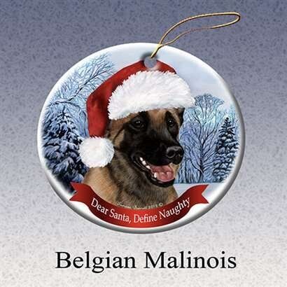 Holiday Pet Gifts Belgian Malinois Santa Hat Dog Porcelain Christmas Ornament