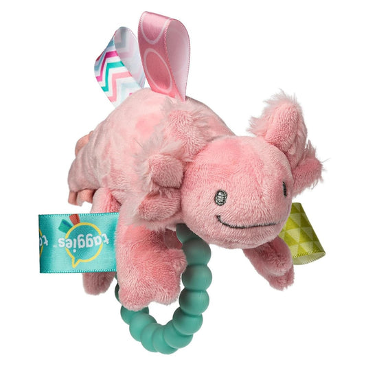 Mary Meyer Taggies Sensory Soft Rattle with Teether Ring, Lizzy Pink Axolotl