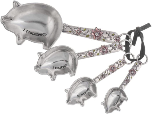 Ganz 4-Piece Set - Measuring Spoons Set, Farmhouse Pigs with Flowers