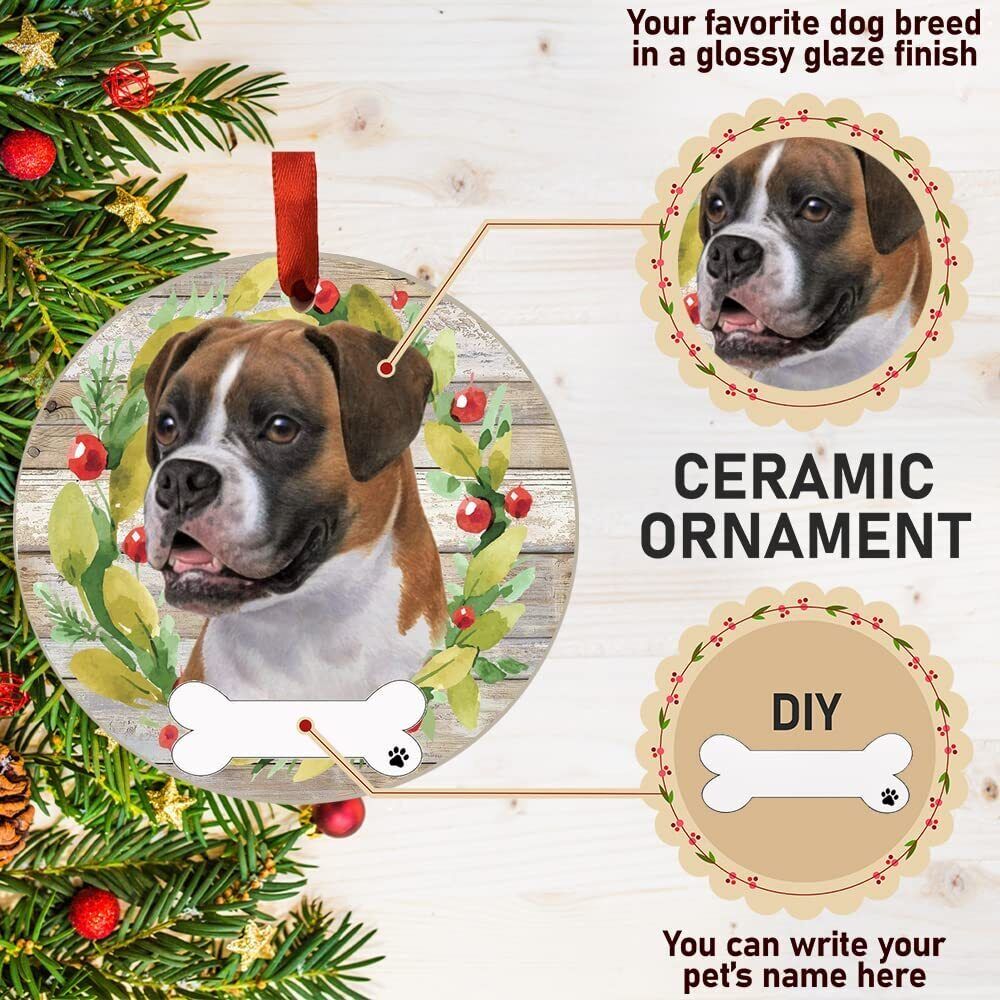 Boxer Uncropped Ornament - E&S Pets - DIY Personalizable, Ceramic Round Ornament