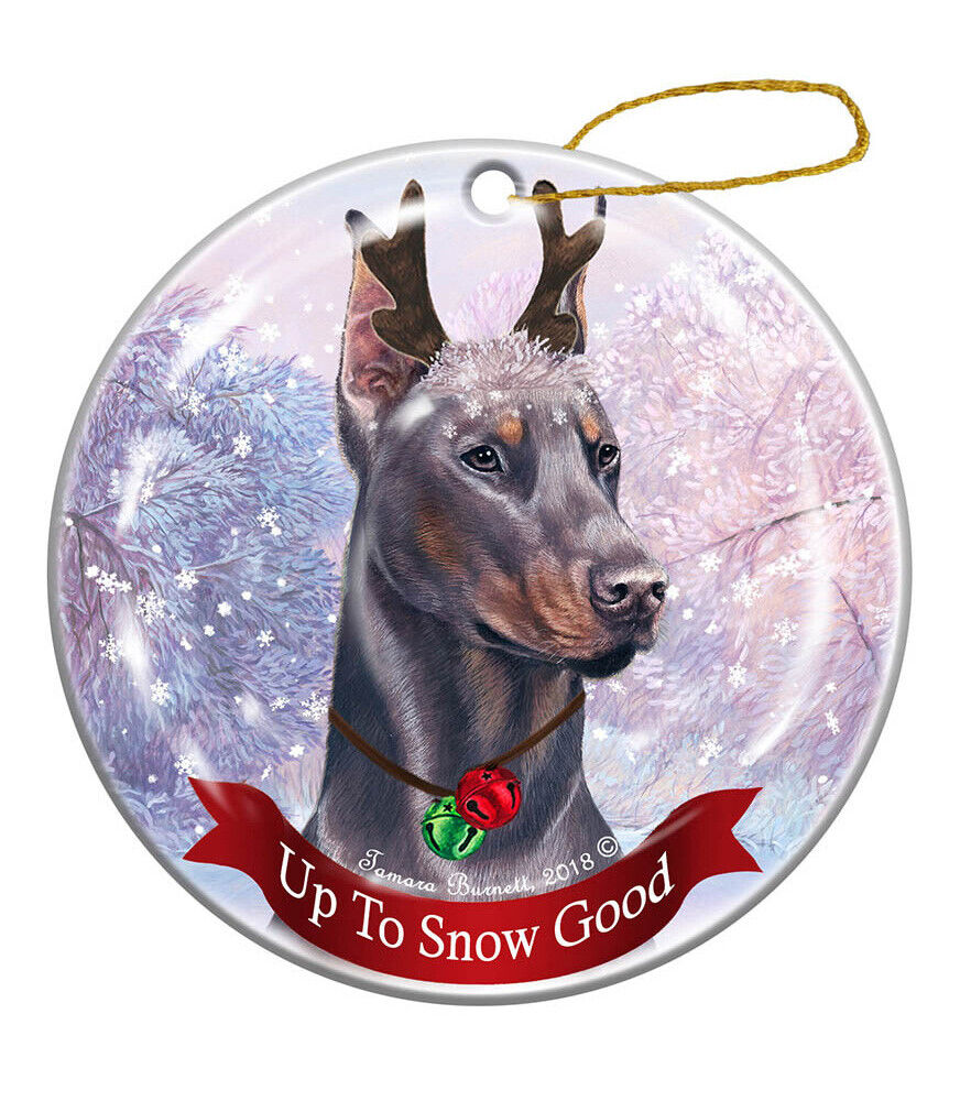 Holiday Pet Gifts Doberman Blue Cropped Dog Porcelain Christmas Ornament