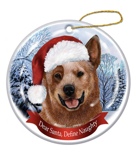 Holiday Pet Gifts Australian Cattle (Red) Santa Hat Dog Porcelain Ornament