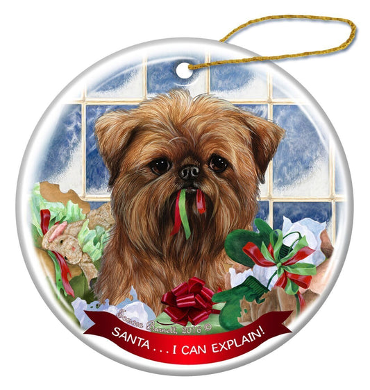 Brussels Griffon Dog Porcelain Hanging Ornament Pet Santa I Can Explain!