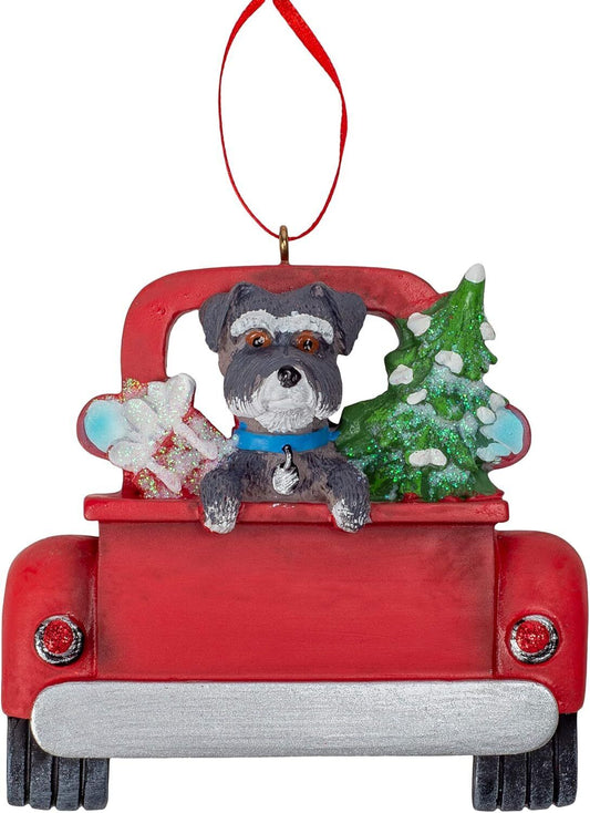Kurt Adler Black Schnauzer in Back of Truck Hanging Ornament 5 in. High,