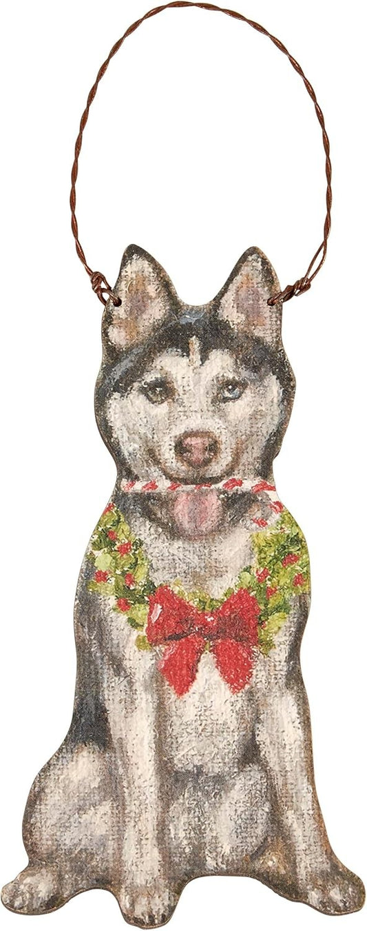 Primitives By Kathy Husky with Candy Cane Wooden Christmas Ornament