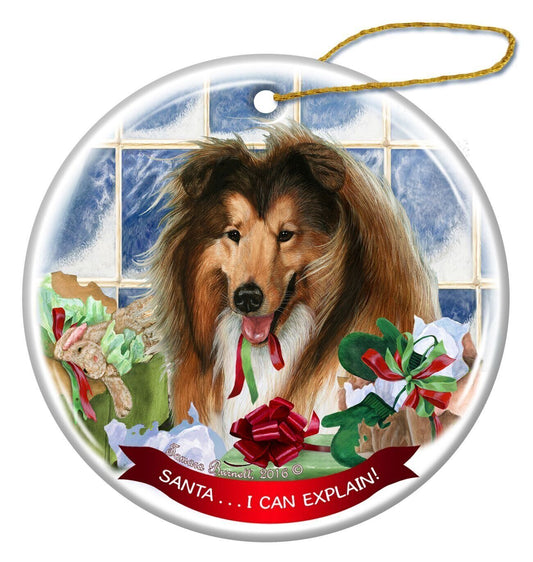 Sable and White Collie Dog Porcelain Ornament Gift 'Santa.. I Can Explain!'