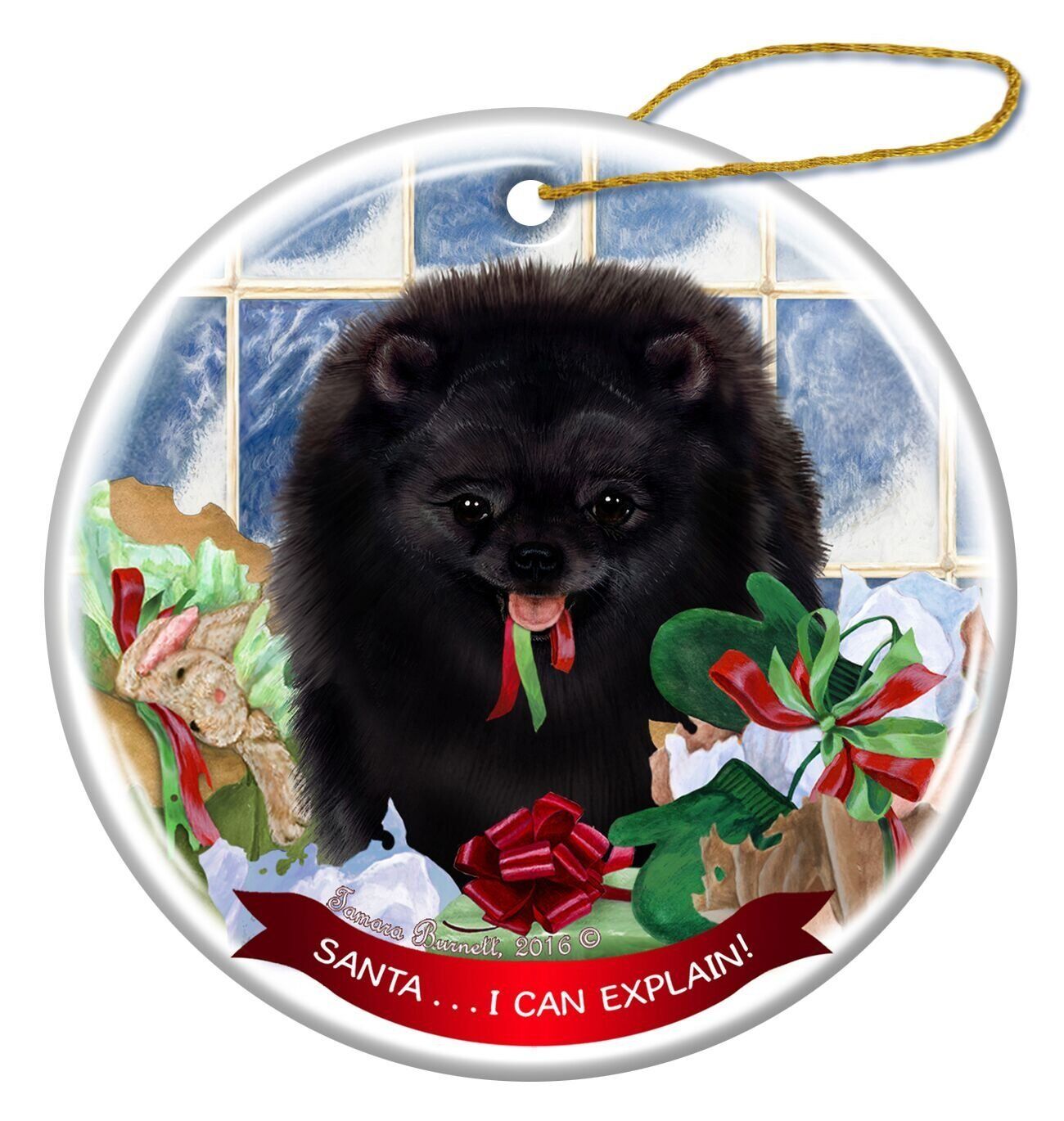 Black Pomeranian Dog Porcelain Hanging Ornament Pet Gift 'Santa.. I Can Explain!