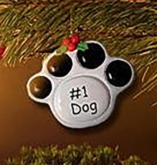 #1 Dog Ceramic Paw Print Ornament, Tumbleweed Pottery