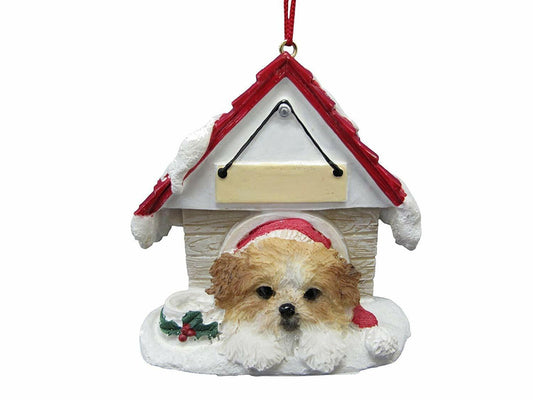 Shih Tzu Puppycut, Tan & White Doghouse Ornament  Hand Painted
