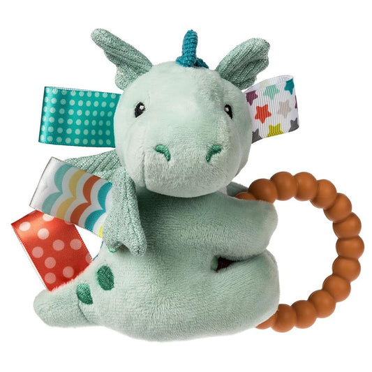 Taggies Soft Baby Rattle with Teether Ring and Sensory Tags, 6", Drax Dragon