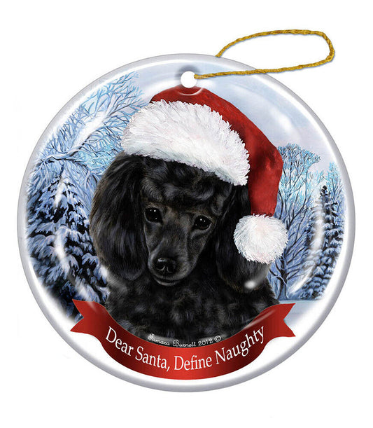 Holiday Pet Gifts Poodle (Black) Santa Hat Dog Porcelain Christmas Tree Ornament