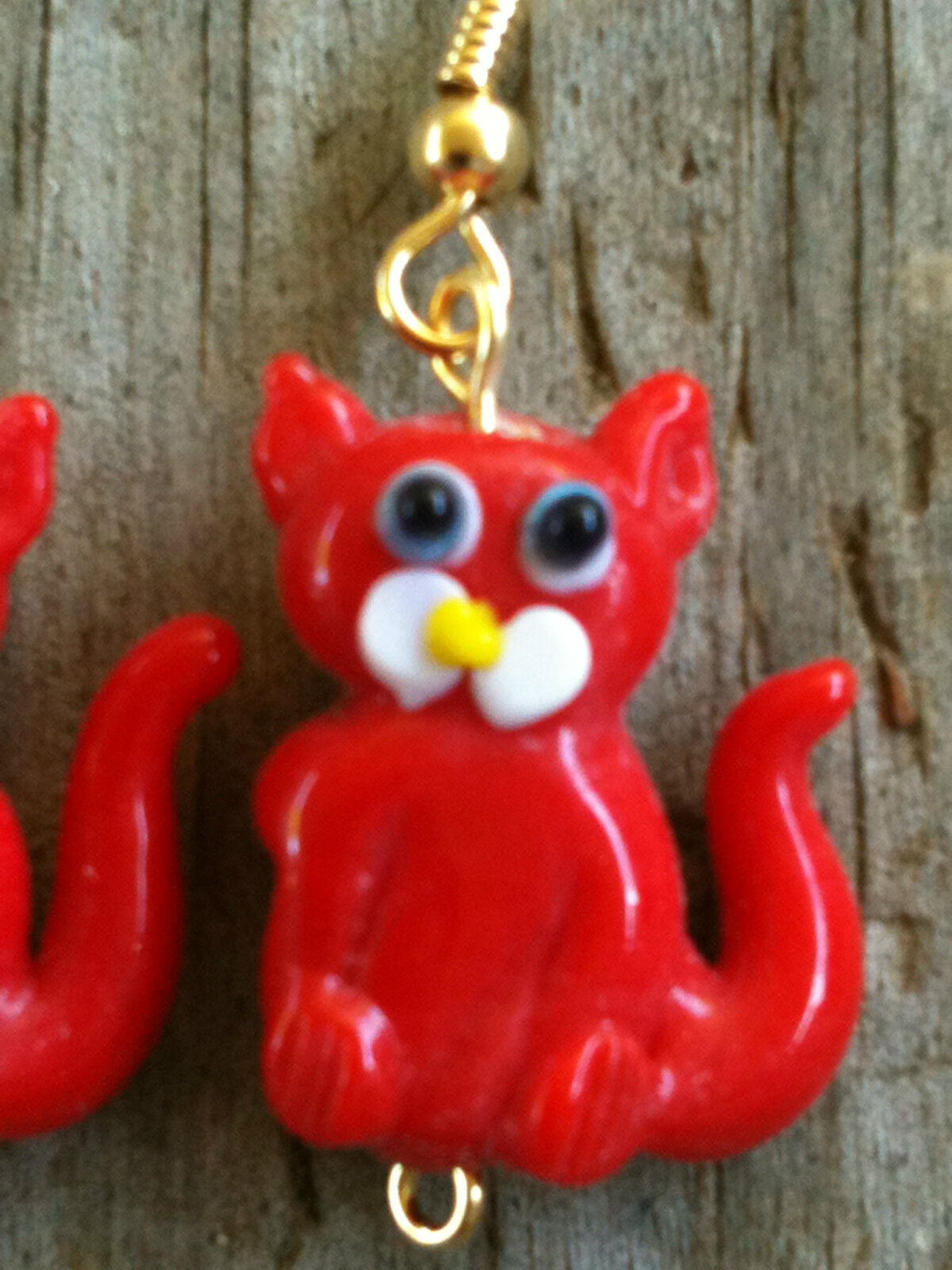 Bright Red Opaque Sitting Cat Lampwork Earrings