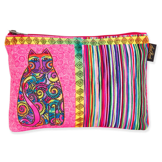 Laurel Burch Classic Felines Cosmetic Bag (Pink/Multicolor Stripes B), Fuschia