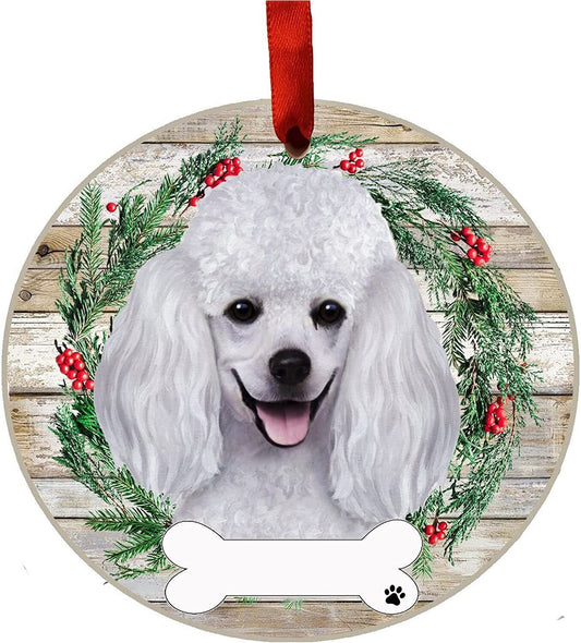 White Poodle Ornament - E&S Pets, DIY Personalizable, Ceramic Round Ornament