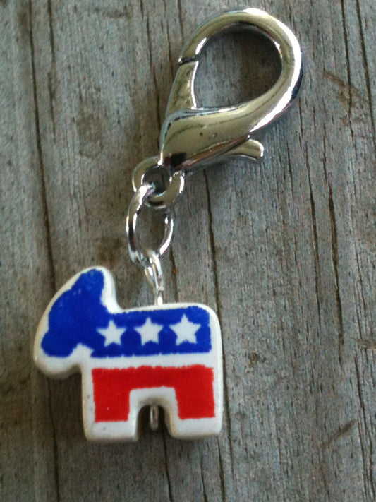 Porcelain Ceramic Democratic Donkey Election Zipper Pull / Pet Collar Charm