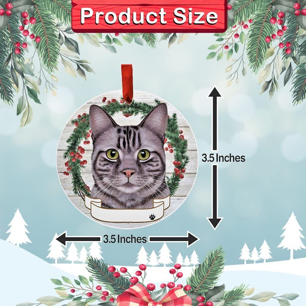 Silver Tabby Cat Ornament - E&S Pets - Personalizable, Ceramic Round Ornament