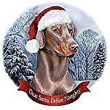 Holiday Pet Gifts Doberman Fawn Uncropped Dog Santa Hat Porcelain Ornament