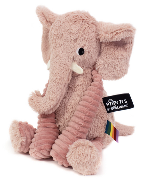 LES DEGLINGOS Ptipotos Dimoitou the Elephant - Pink Plush Stuffed Animal Toy