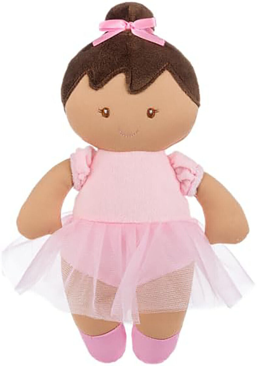Ganz Black Hair Ballerina Baby Doll Plush Stuffed Toy with Soft Rattle, 9"
