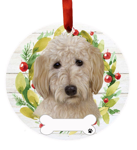 Goldendoodle Ornament - E&S Pets, DIY Personalizable, Ceramic Round Ornament