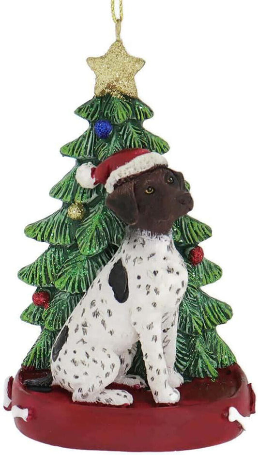 Kurt Adler German Shorthair Pointer W Santa Hat Christmas Tree Ornament, 4.25 "